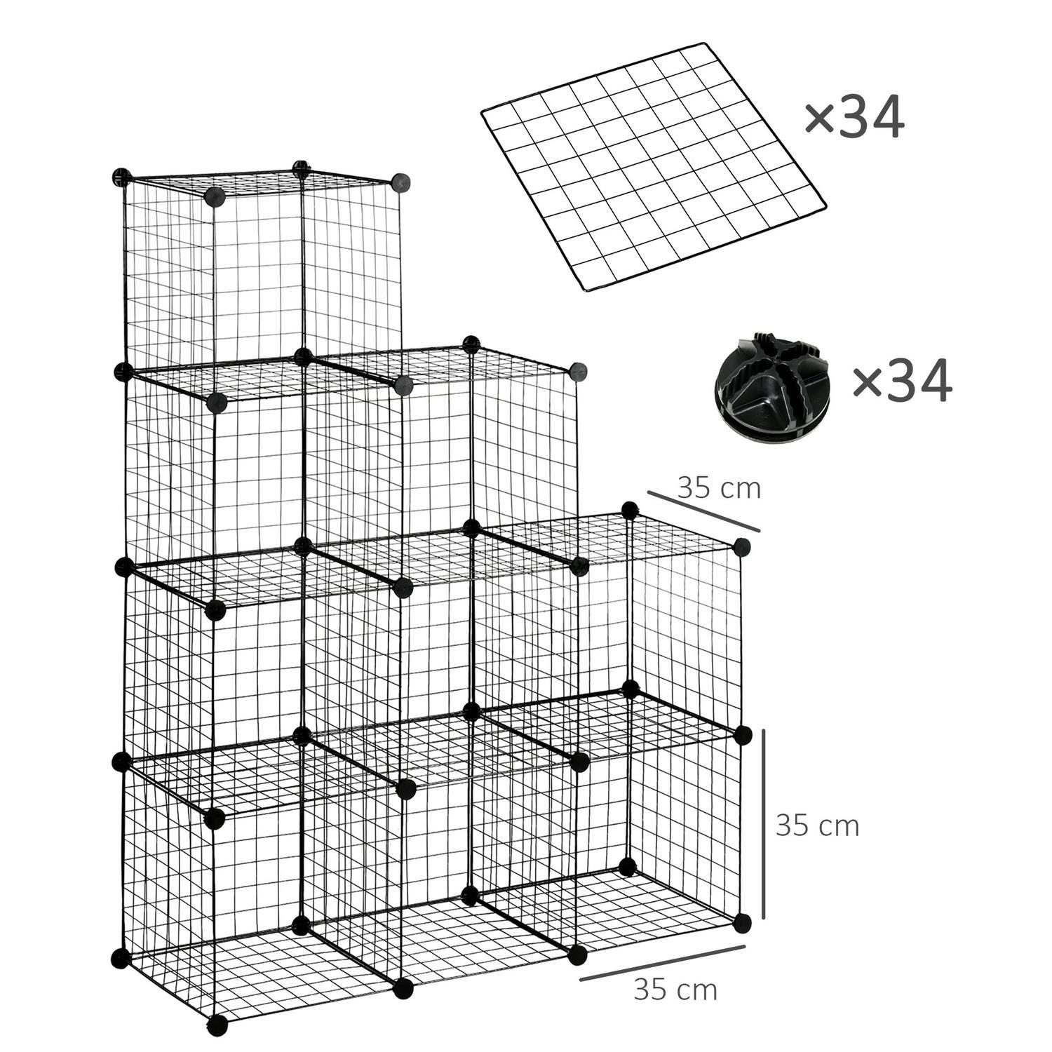 Hyllsystem Diy Plug-In Hyllor Av Ståltråd, 9 Fack Skoställ, Svart, För Vardagsrum, 35X35X35Cm Per Kub