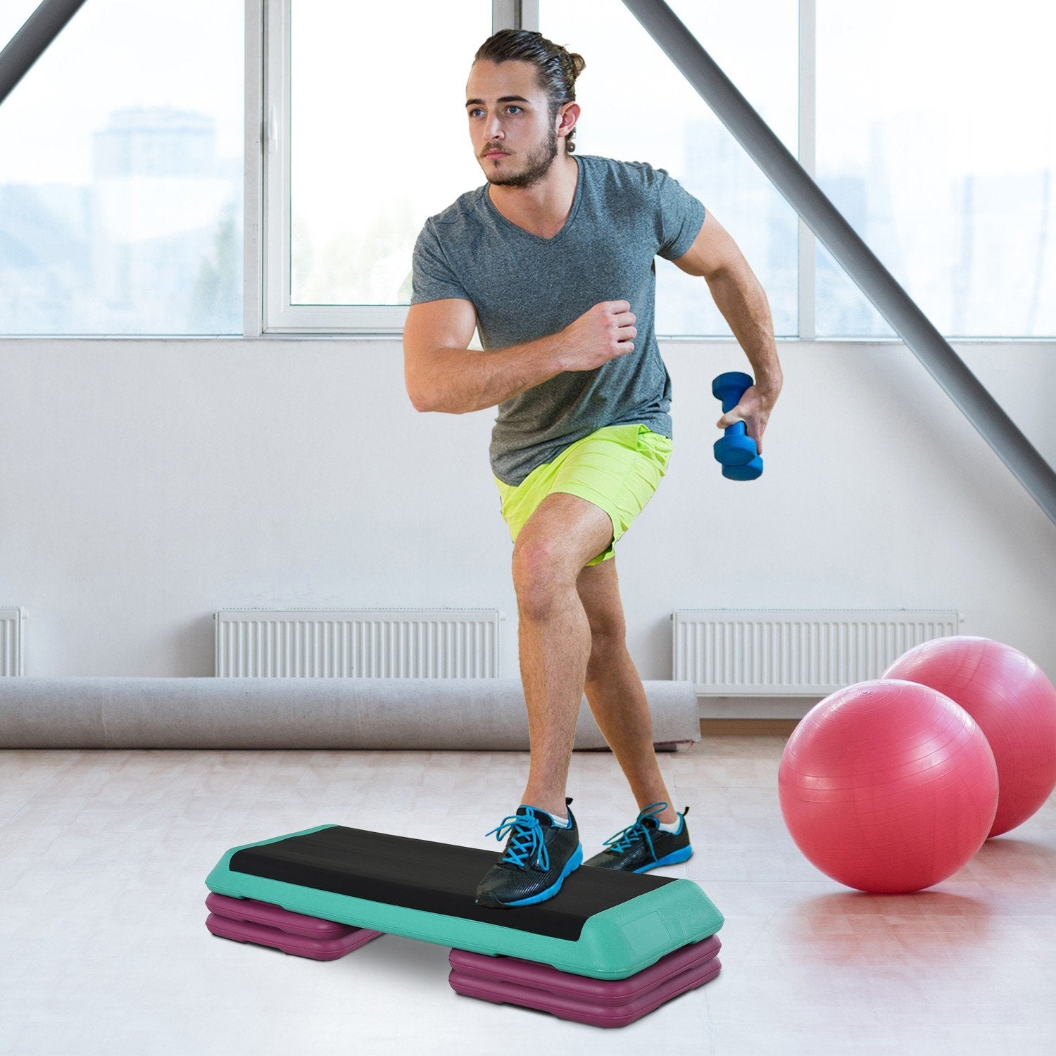 Stepping Board Aerobic Fitness Motionscykel Stepper Höjd Justerbar 10Cm/15Cm/20Cm Pvc Pp Svart+Grön+Lila 110 X 40 X 20 Cm