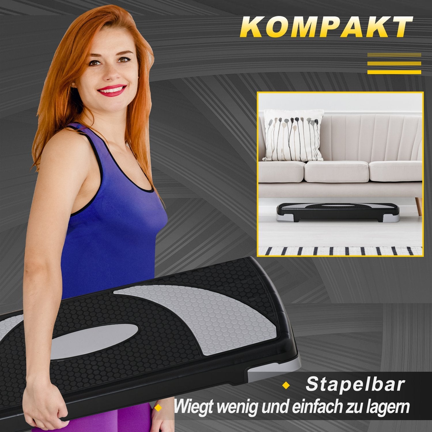 Stepping Board Aerobic Stepper Höjdjusterbar Med 3 Nivåer (10/15/20 Cm), Fitness Motionscykel, Upp Till 150 Kg, 80X31X10-20 Cm