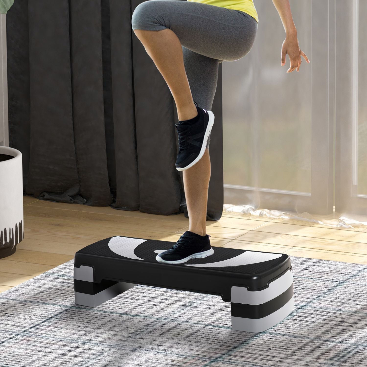 Stepping Board Aerobic Stepper Höjdjusterbar Med 3 Nivåer (10/15/20 Cm), Fitness Motionscykel, Upp Till 150 Kg, 80X31X10-20 Cm