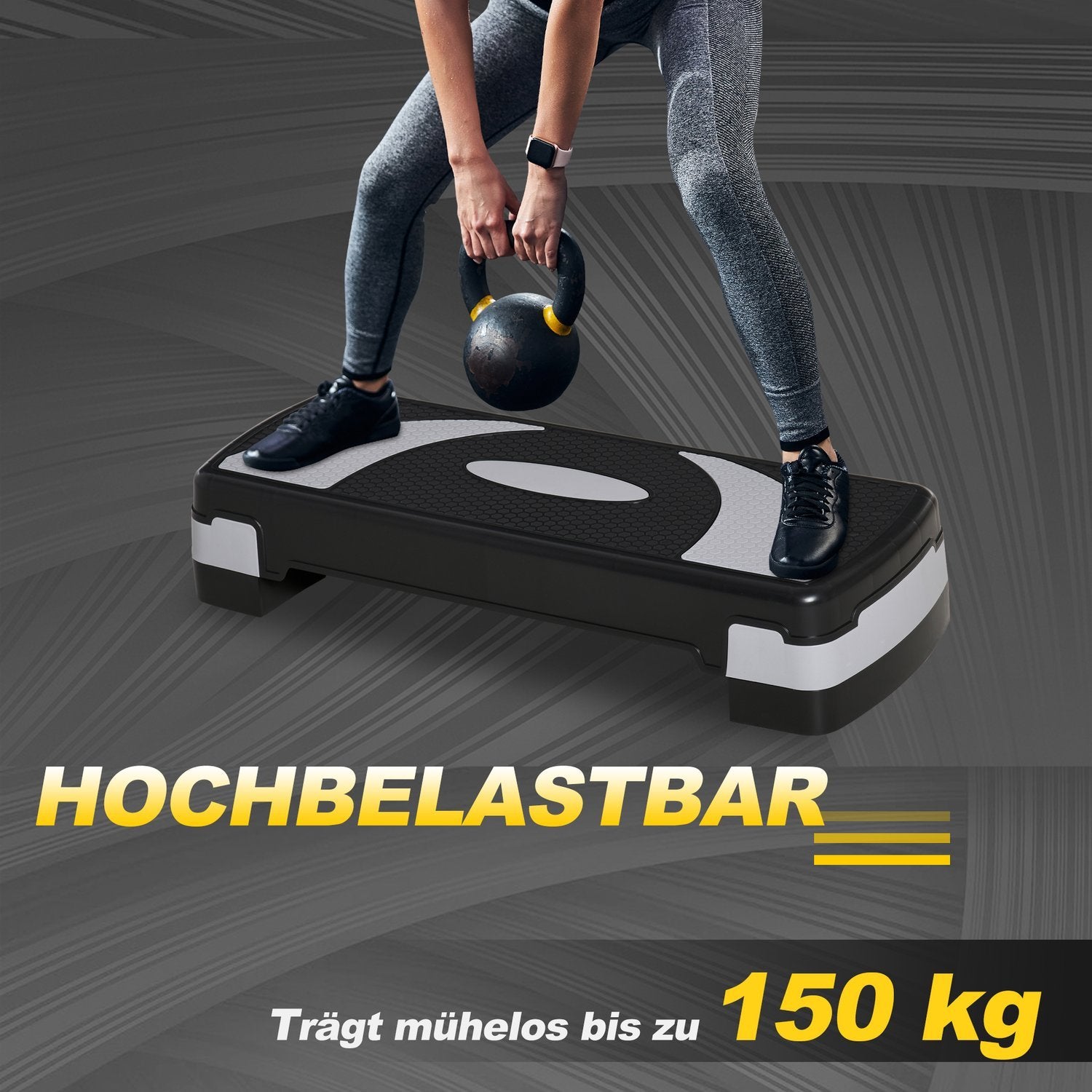 Stepping Board Aerobic Stepper Höjdjusterbar Med 3 Nivåer (10/15/20 Cm), Fitness Motionscykel, Upp Till 150 Kg, 80X31X10-20 Cm