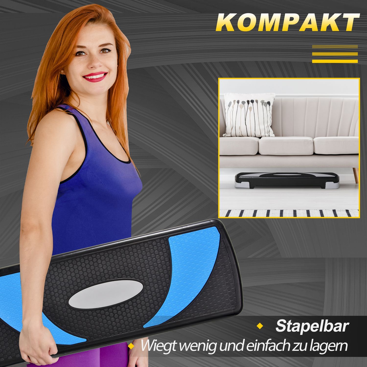 Stepping Board Aerobic Stepper Höjdjusterbar Med 3 Nivåer (10/15/20Cm), Fitness Motionscykel, Upp Till 150 Kg, Ljusblå, 80X31X10-20 Cm