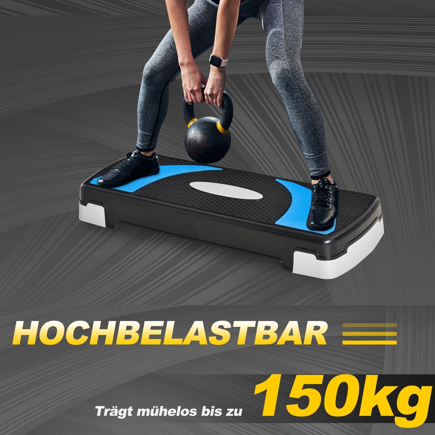 Stepping Board Aerobic Stepper Höjdjusterbar Med 3 Nivåer (10/15/20Cm), Fitness Motionscykel, Upp Till 150 Kg, Ljusblå, 80X31X10-20 Cm