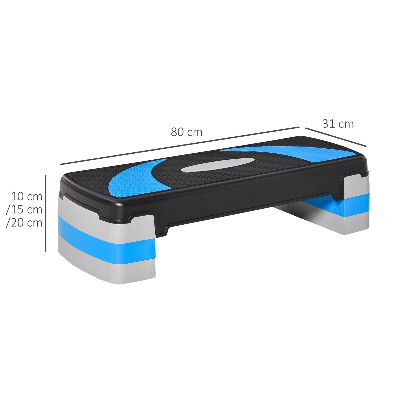 Stepping Board Aerobic Stepper Höjdjusterbar Med 3 Nivåer (10/15/20Cm), Fitness Motionscykel, Upp Till 150 Kg, Ljusblå, 80X31X10-20 Cm