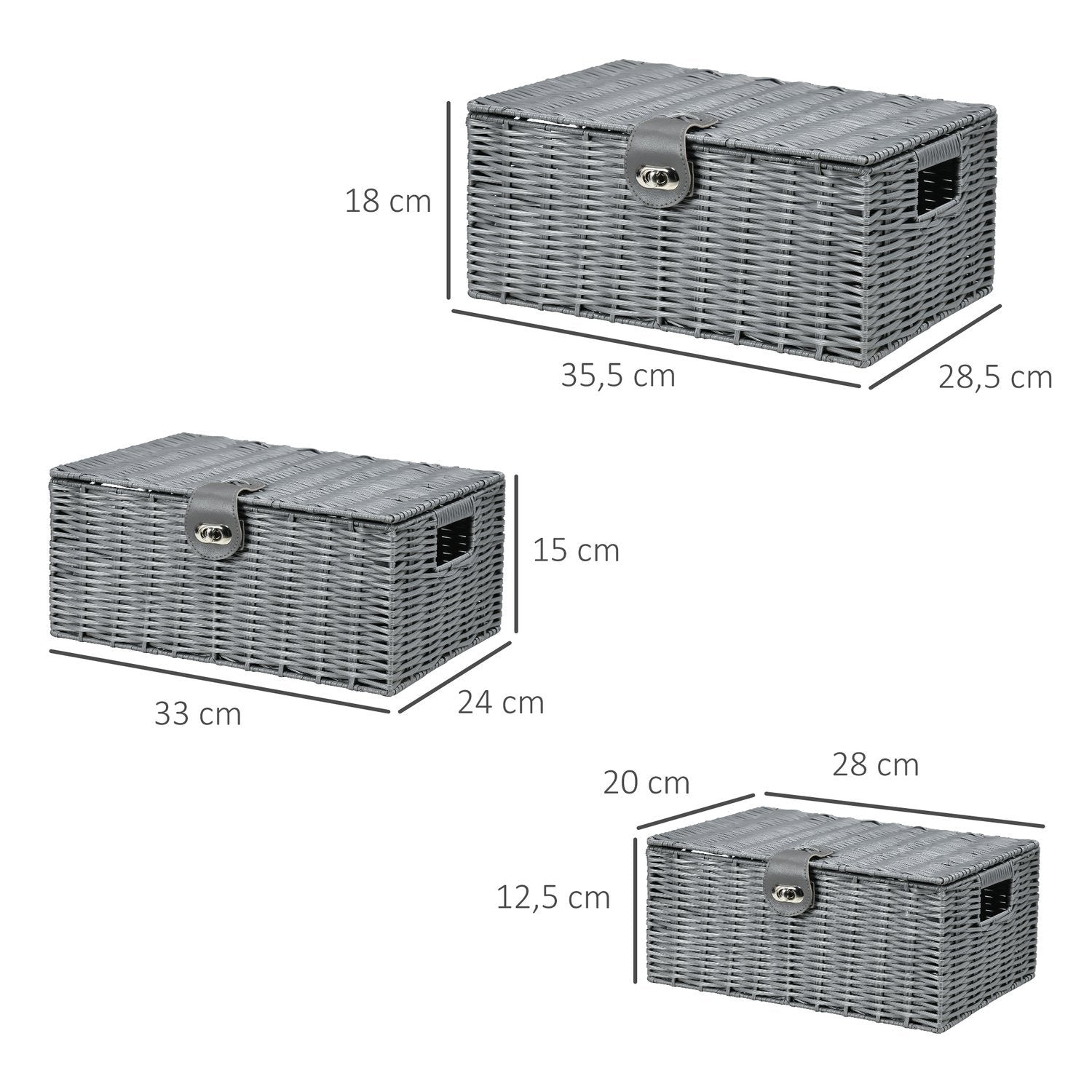 Förvaringslådor Set Om 3 Med Lock Och Spännen, 18L/12L/7L, För Vardagsrum, Grå