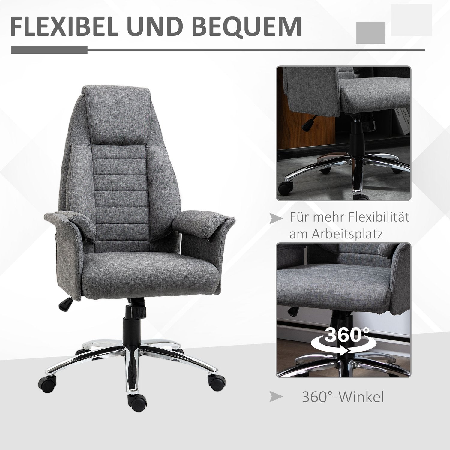 Swivel Chair Executive Chair Kontorsstol Skrivbordsstol Höjdjusterbart Tyg + Metall 68 X 69 X 116-126 Cm (Grå)