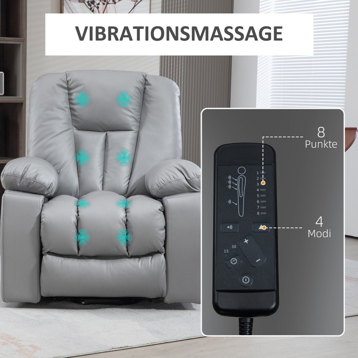 Tv-Stol Ståhjälp Elektrisk Avslappningsstol Liggfunktion 4 Massagelägen Massagestol Ficka Fjäderkärna Fjärrkontroll