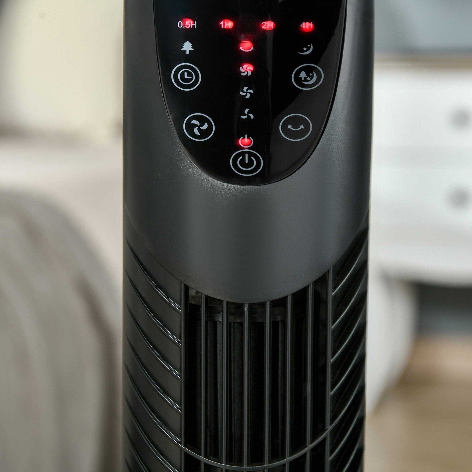 Tower Fläkt Tyst Stativ Fläkt 3 Nivåer 7,5H Timer 40W Fjärrkontroll 70° Oscillation Sovrum Svart