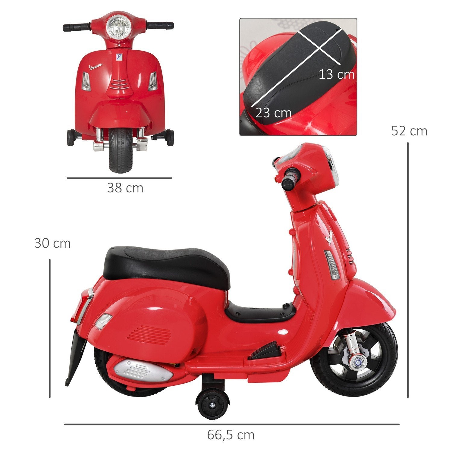 Vespa Elmotorcykel Barnmotorcykel Elfordon 18-36 Månader 3 Km/H Led-Ljusljud Pp Plast Metall Röd 66,5 X 38 X 52 Cm