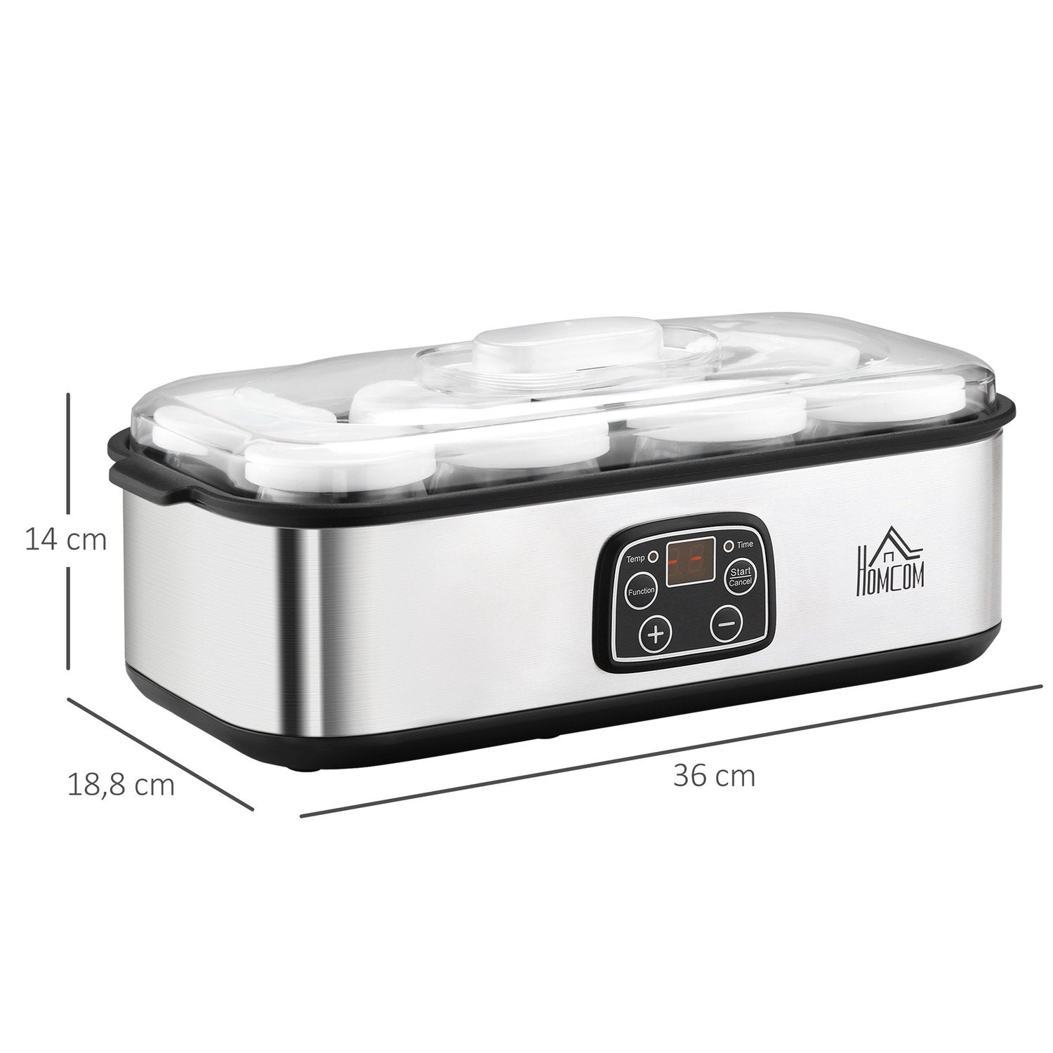 Yoghurt Maker 25W, Lcd-Skärm, 8 Burkar Med Lock, 180Ml, Justerbar Temperatur, Pc & Pp-Plast