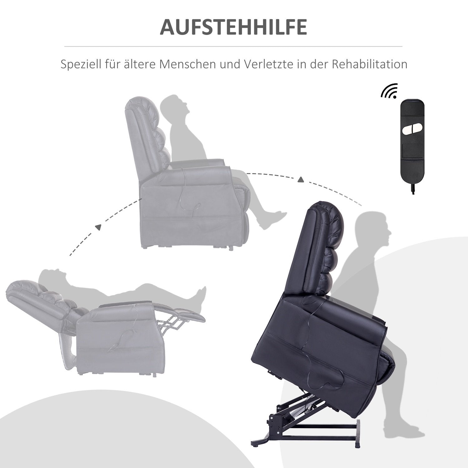 Fåtölj Med Ståhjälp, Massagestol Med Liggfunktion, Relaxstol Med Usb-Port, Ståstol Med Fjärrkontroll, Värmefunktion