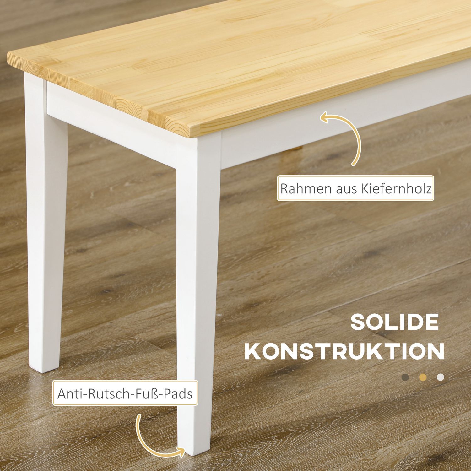 Bänk 2-Sits Matsalsbänk Träbänk, Köksbänk, Vardagsrumsbänk För Kök, Entré, Bärförmåga Upp Till 220 Kg, Furu, Vit, 102 X 36 X 45 Cm