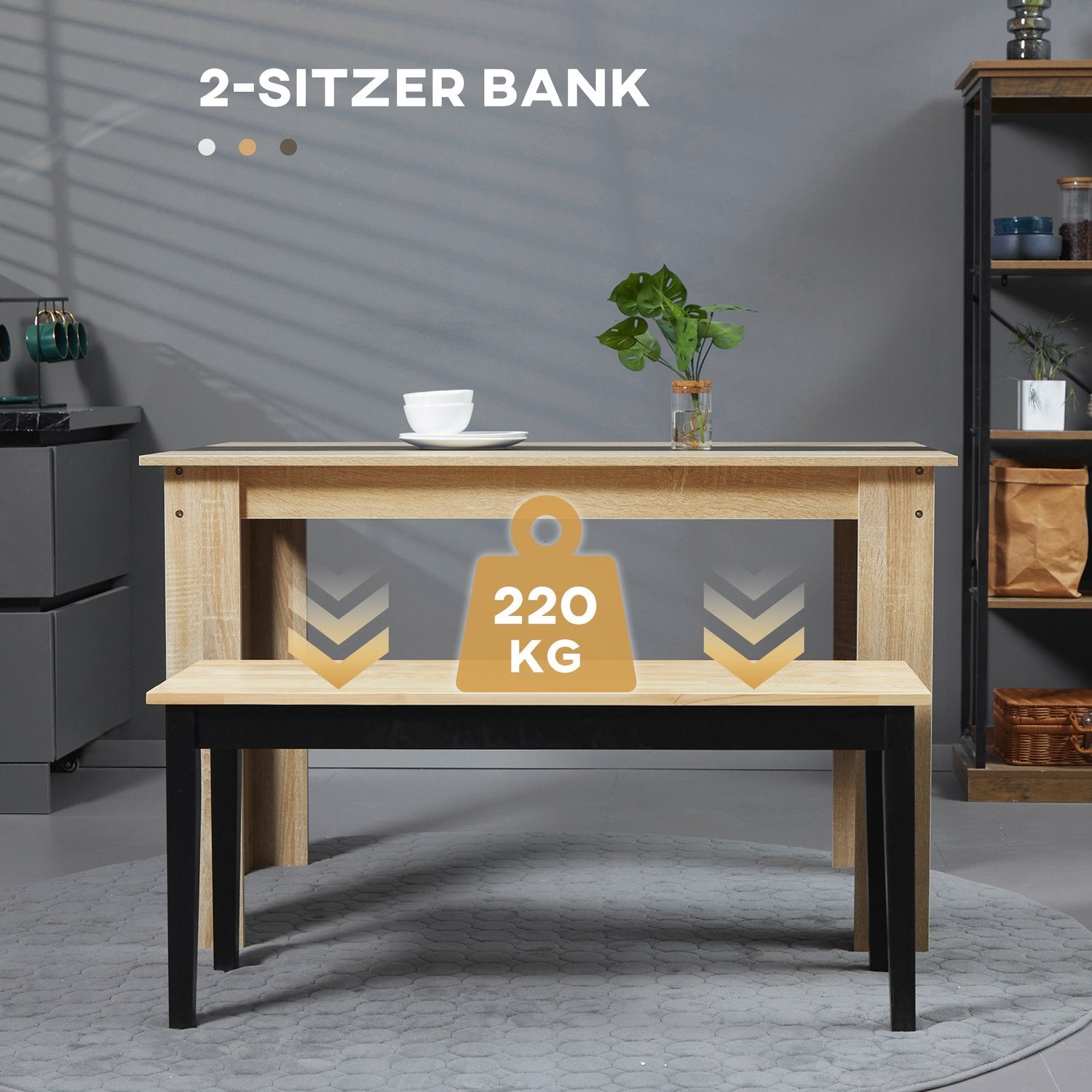 Bänk 2-Sits Matsalsbänk Träbänk, Köksbänk Vardagsrumsbänk, Upp Till 220 Kg, Furu, Natur, 102X36X45Cm