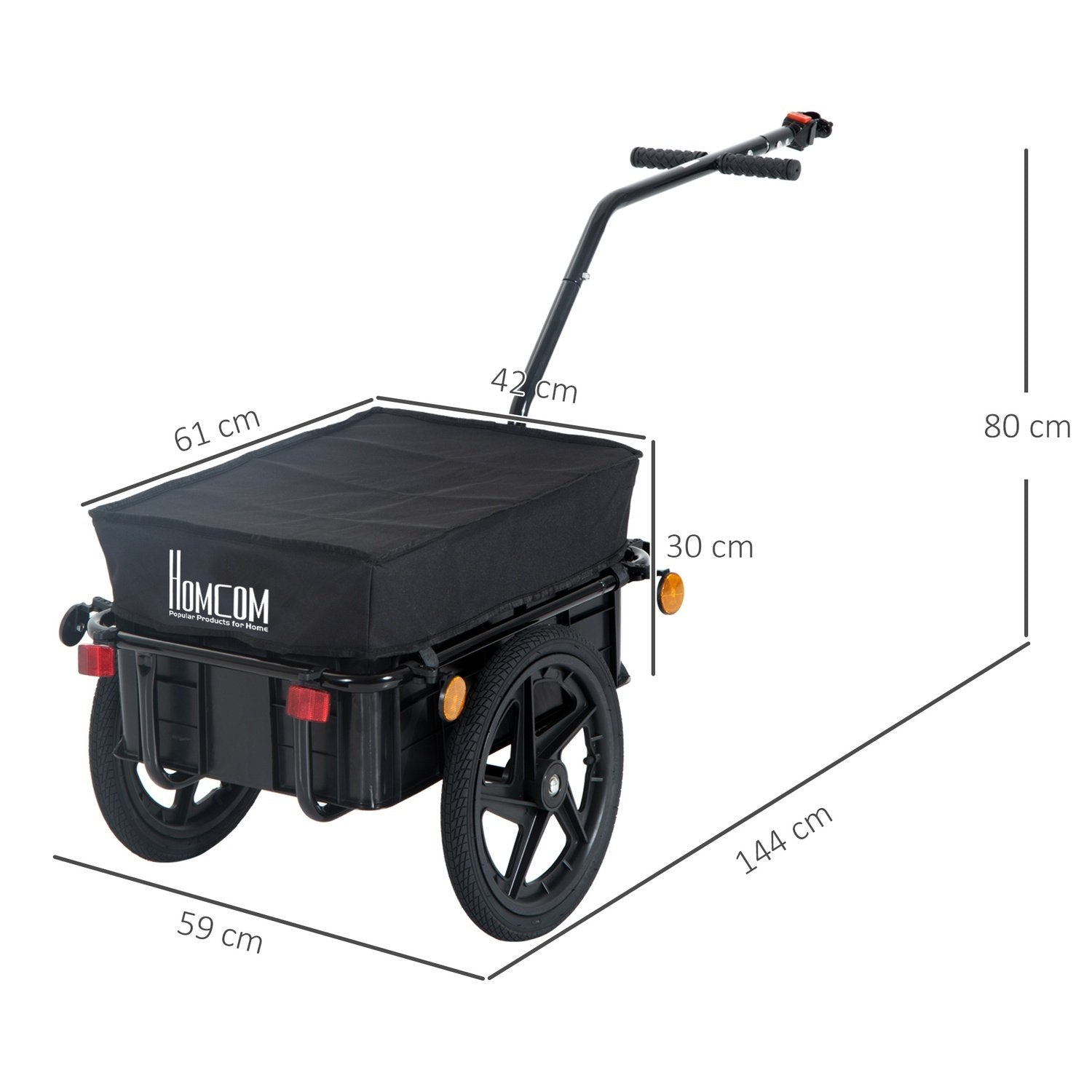 Cykelvagn Lastvagn För Cykel 40 Kg Lastkapacitet Transportvagn Handkärra Stål Oxford Tyg Svart 144 X 59 X 80 Cm