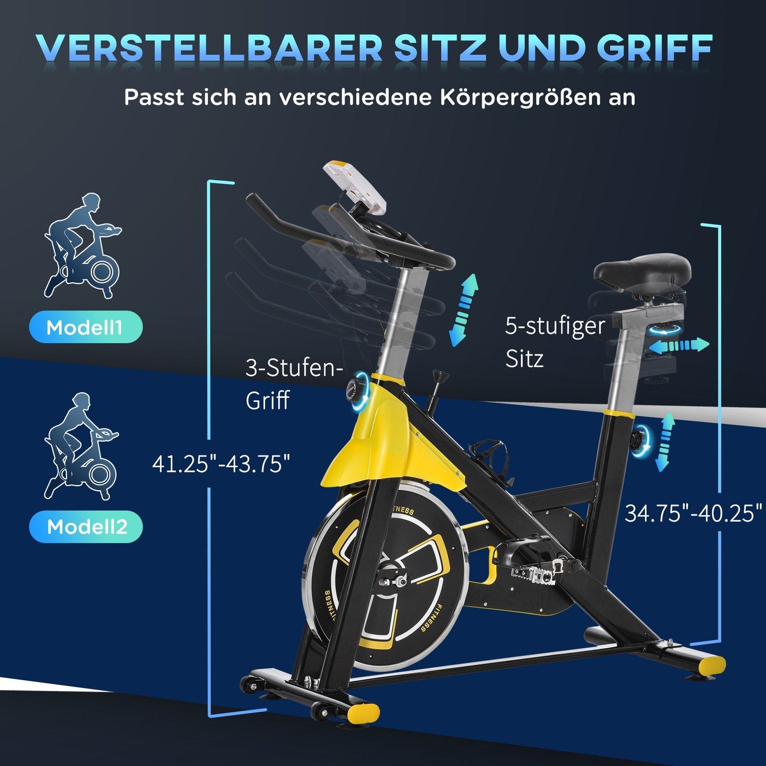 Cykeltränare, Höj- Och Sänkbar Motionscykel, Fitnesscykel, Rulltränare Med Remdrift, Lcd-Display, Stål Abs, 50X100X101-113 Cm