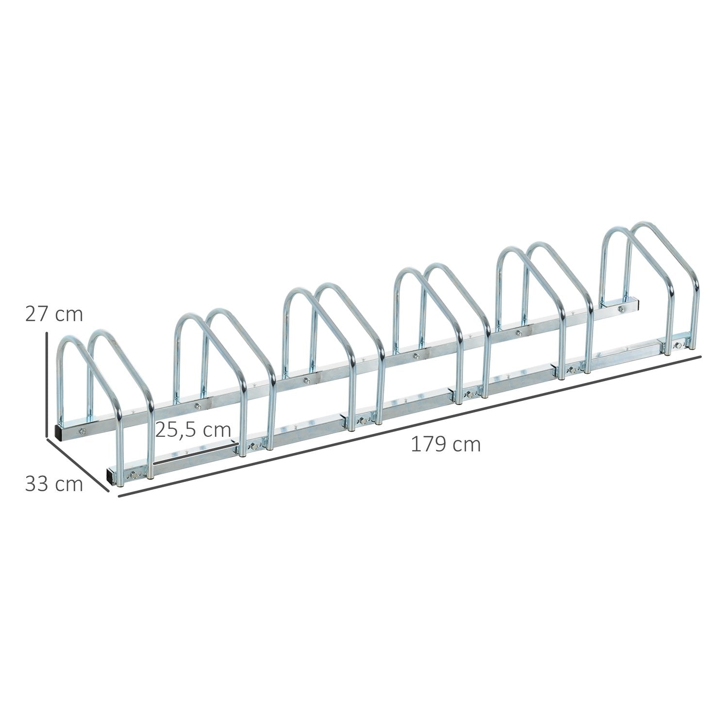 Cykelställ För Upp Till 6 Cyklar Väderbeständig, Hållbar, Golv- Och Väggmontering, Stål, Silver, 179X33X27Cm