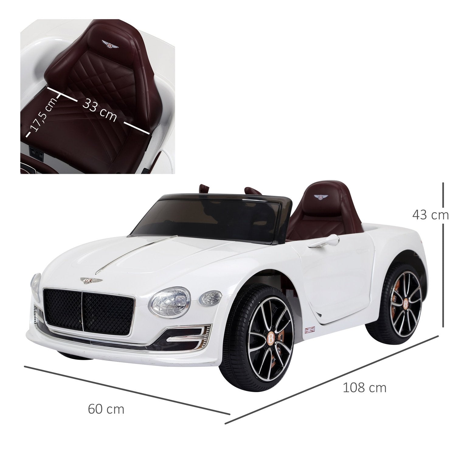 Barnbil Barnfordon Elbil Bentley Gt Licensierad Med Fjärrkontroll 2 X 390 Motorer Vit 108 X 60 X 43 Cm