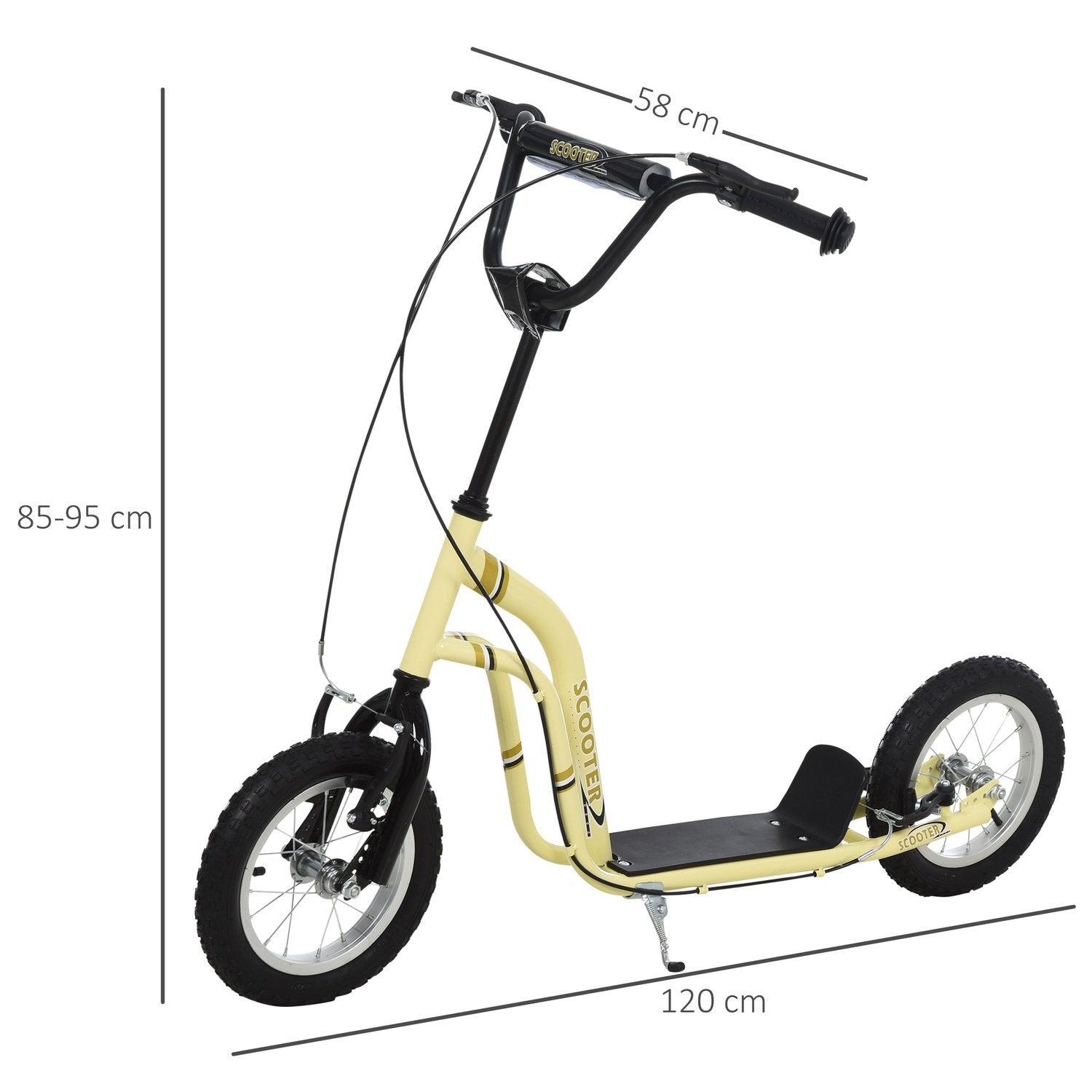 Barnskoter Från 5 År Skoter Barnskoter Stadsskoter Barnskoter Kickboard Med Pneumatiska Däck 12 Tums Gummi Aluminium Beige 120 X 58 X 85-95 Cm