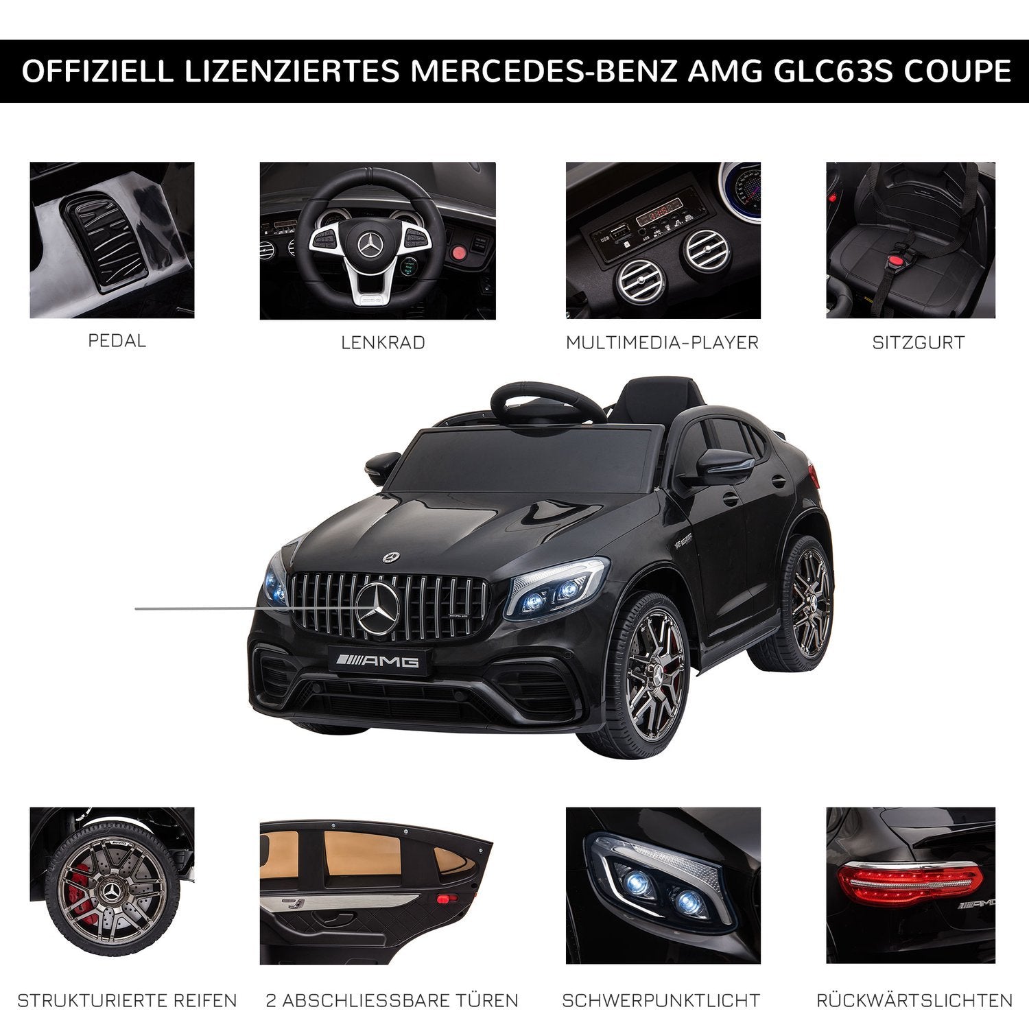 Barnfordon Mercedes-Benz Amg Gla45 Licensierad Elbil Med Fjärrkontroll 2 X 35W Motorer Mp3 Säkerhetsbälte 37-60 Månader Svart