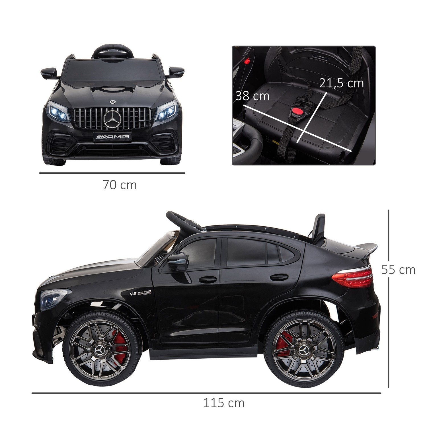 Barnfordon Mercedes-Benz Amg Gla45 Licensierad Elbil Med Fjärrkontroll 2 X 35W Motorer Mp3 Säkerhetsbälte 37-60 Månader Svart