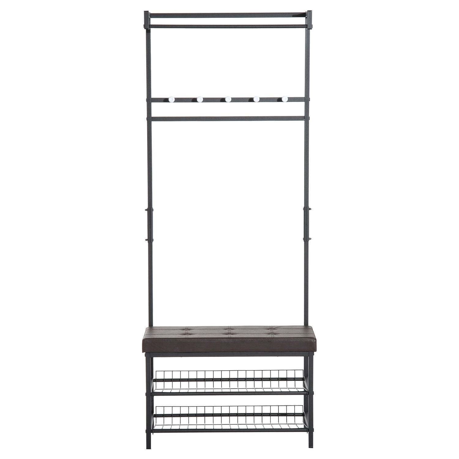 Klädhängare Med Bänk, Klädhängare & Skohylla, Metall, 2 Skohyllor, Sits, 72,5X35X180Cm