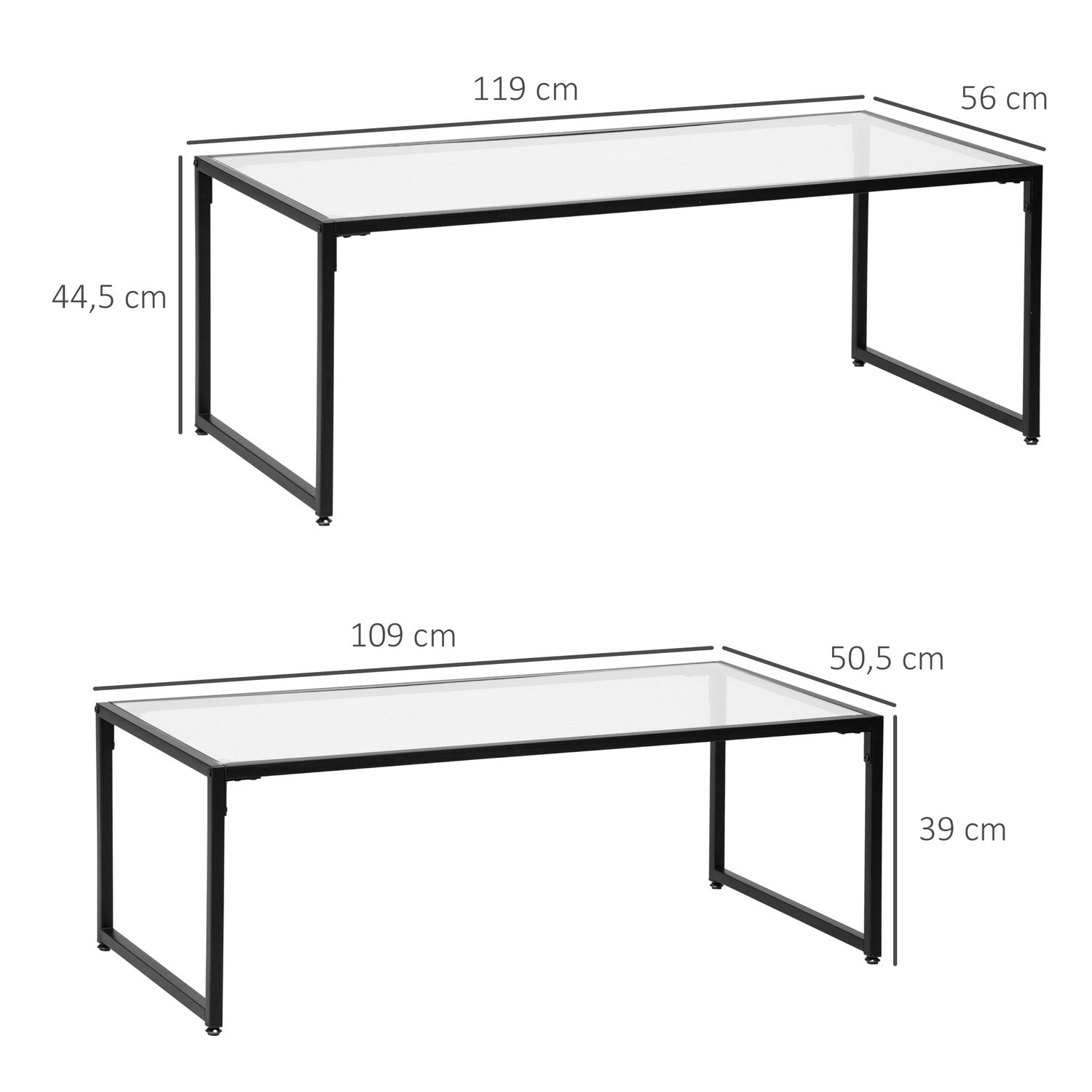 Soffbordsset Med 2 Sidobord, Soffbord, Kapsbord, Glasbord, Soffbord, Vardagsrumsbord För Sovrum, Stål, Svart