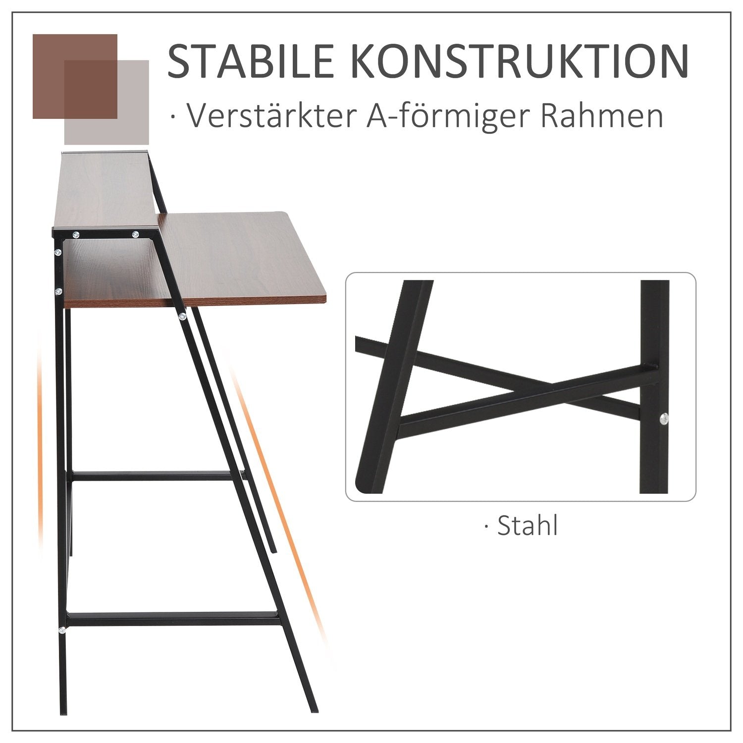 Bordsdatorbord Med Förvaringsfack & Kabelgenomgång, Metall Valnöt, 84X45X85Cm, Perfekt För Hemmakontor