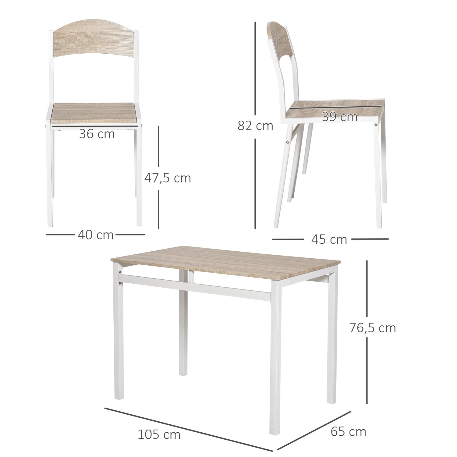 Matgrupp 5-Delat Matbordsset Med Träfibrer Mdf + Metall, Grå + Vit, 1 Bord + 4 Stolar