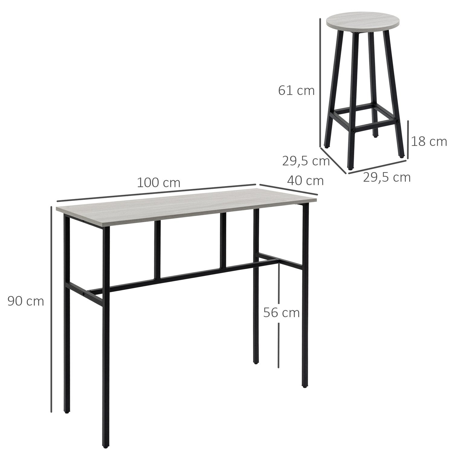 Matgrupp 6-Delad Sittgrupp Med 2 Barbord Och 4 Stolar, Industridesign, Barstolsset, Spån/Stål, Grå+Svart