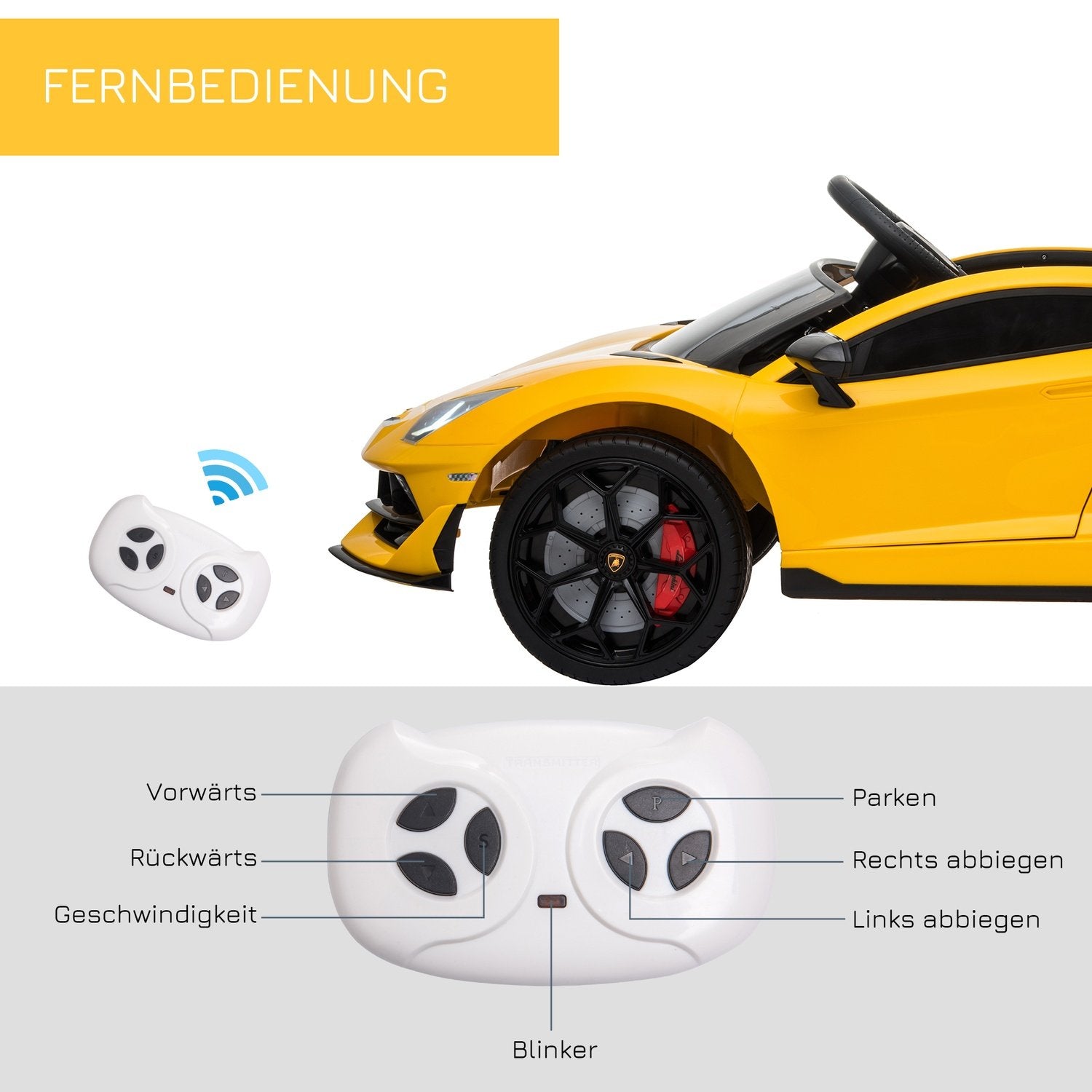 Elektrisk Barnbil Med Fjärrkontroll Lamborghini Svj Licensierad För 3-8 År 2 X 550 Motorer Mp3/Usb Ljus Musik Gul 123 X 66,5 X 45,5 Cm