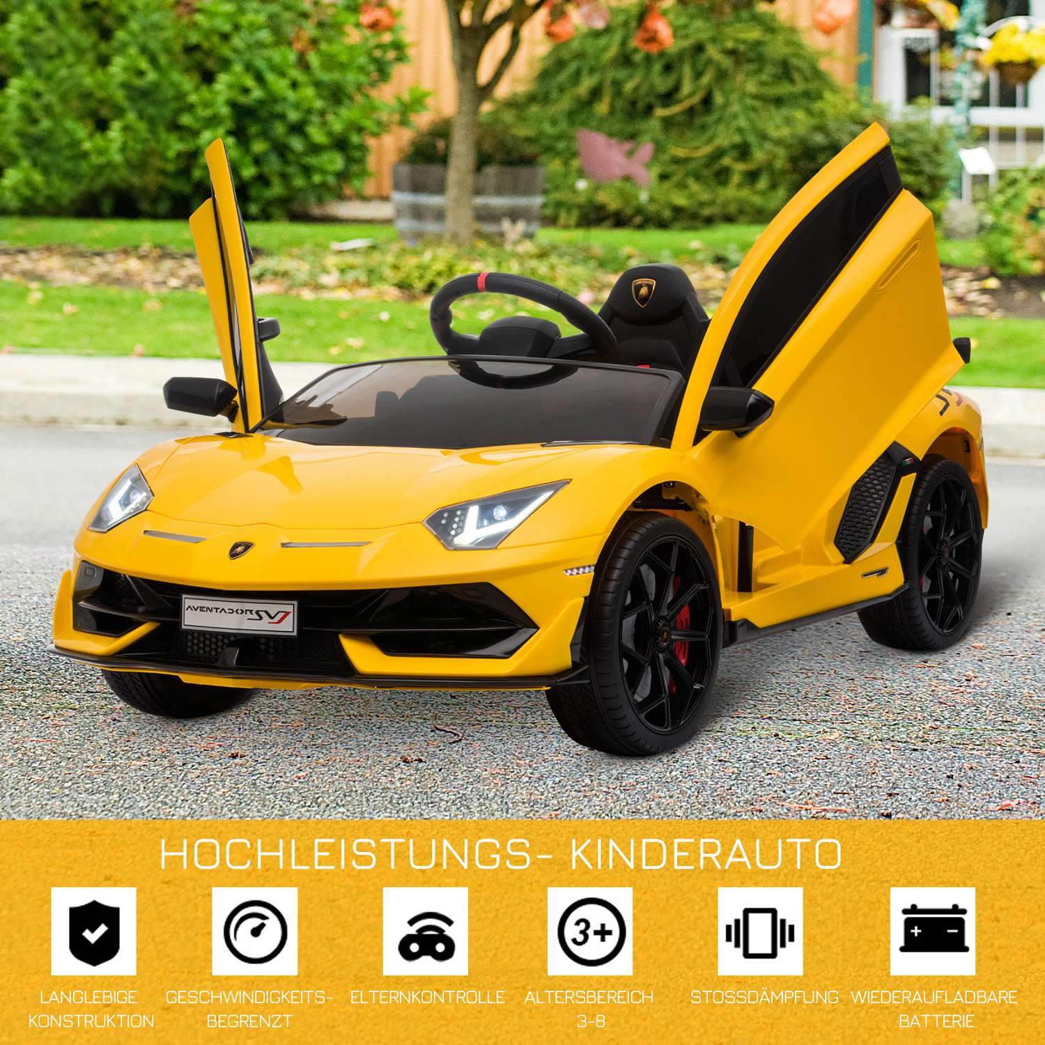 Elektrisk Barnbil Med Fjärrkontroll Lamborghini Svj Licensierad För 3-8 År 2 X 550 Motorer Mp3/Usb Ljus Musik Gul 123 X 66,5 X 45,5 Cm