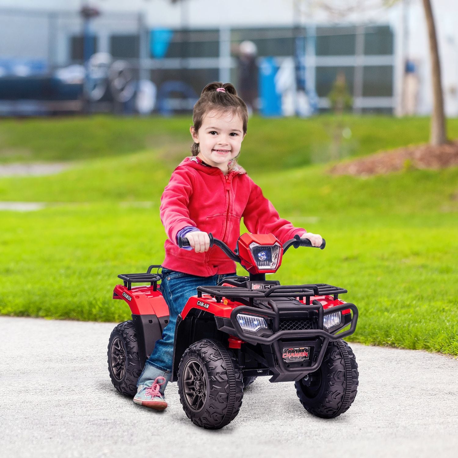 Elektrisk Fyrhjuling För Barn Med Led Och Musik, Elbil, Barnbil För Barn Från 3 År Och Uppåt, Barnmotorcykel, Svart + Röd, 88 X 45 X 50 Cm