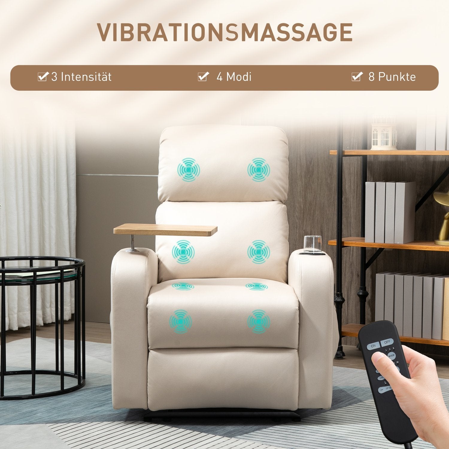 Elektrisk Massagestol, Relaxstol Med Massagefunktion, Tv-Stol Med Liggfunktion, Vilstol, Mikrofiber, Ljusgrå