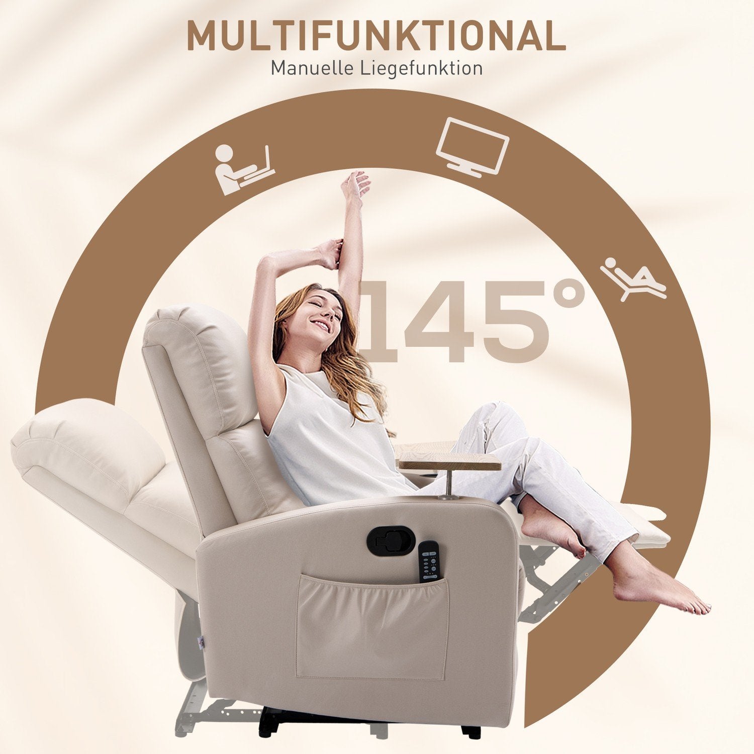 Elektrisk Massagestol, Relaxstol Med Massagefunktion, Tv-Stol Med Liggfunktion, Vilstol, Mikrofiber, Ljusgrå