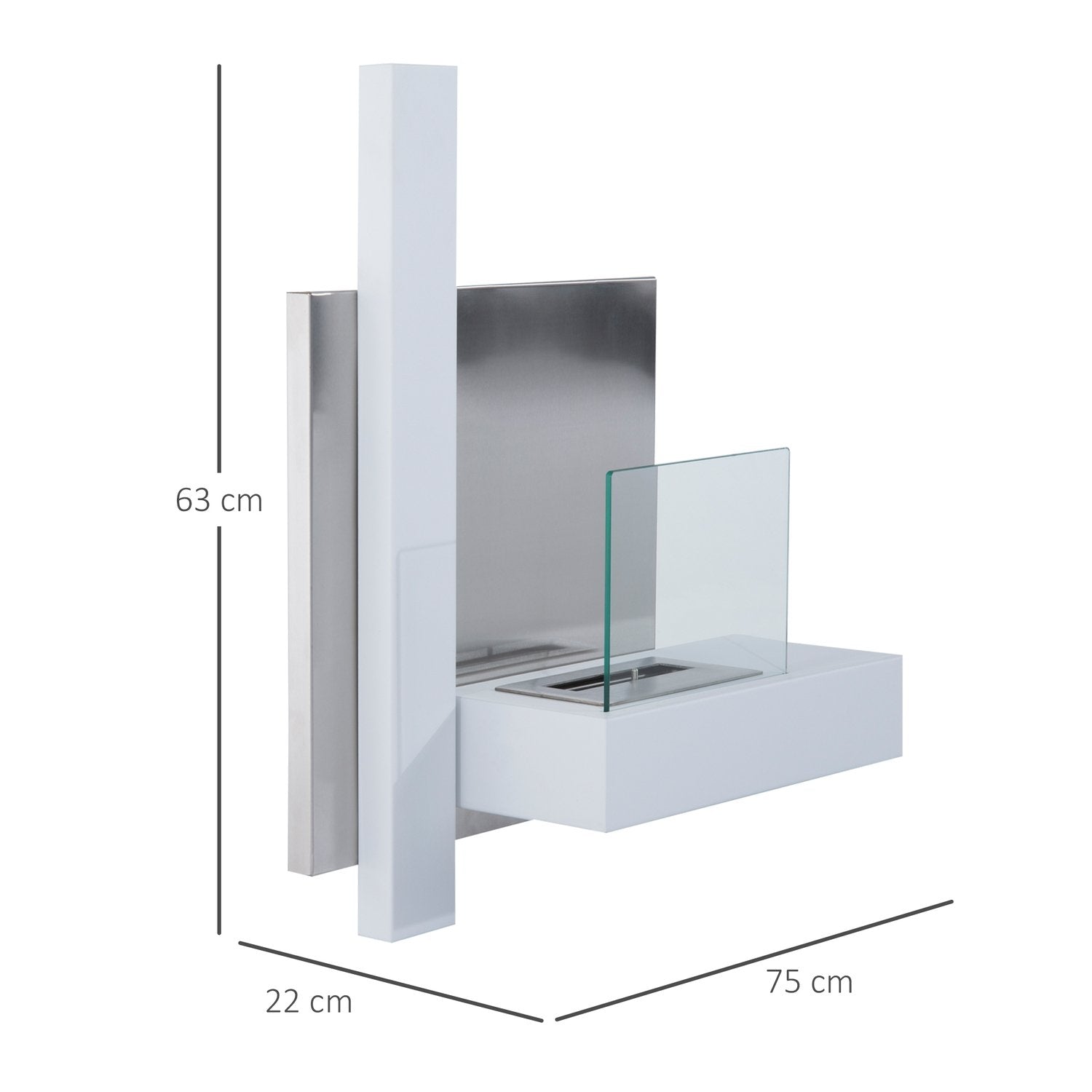 Etanolkamin Bio-Etanolbrännare 1,5L 3 Timmar Brinntid Med En Klaff Tillbehör För Väggmontage Rökfri Rostfritt Stål 75X22X63Cm