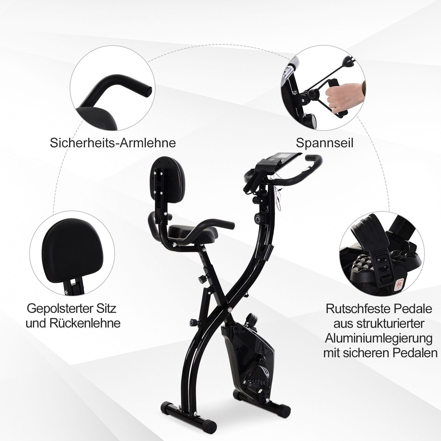 Motionscykel 2-I-1 Cykeltränare Hemmatränare Hopfällbar Motionscykel Med 8 Nivåer Av Justerbart Magnetiskt Motstånd Och 1 Par Stålspännlinor