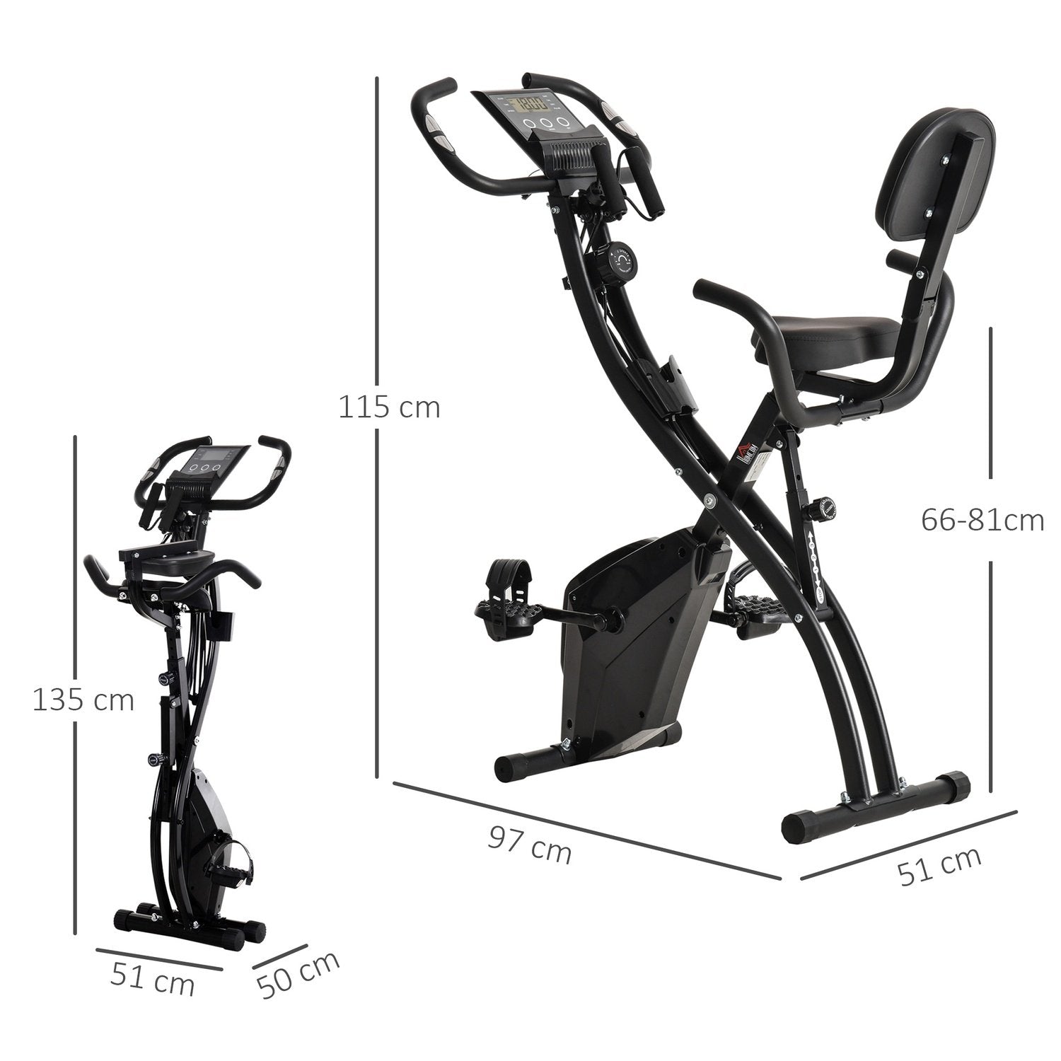 Motionscykel 2-I-1 Cykeltränare Hemmatränare Hopfällbar Motionscykel Med 8 Nivåer Av Justerbart Magnetiskt Motstånd Och 1 Par Stålspännlinor