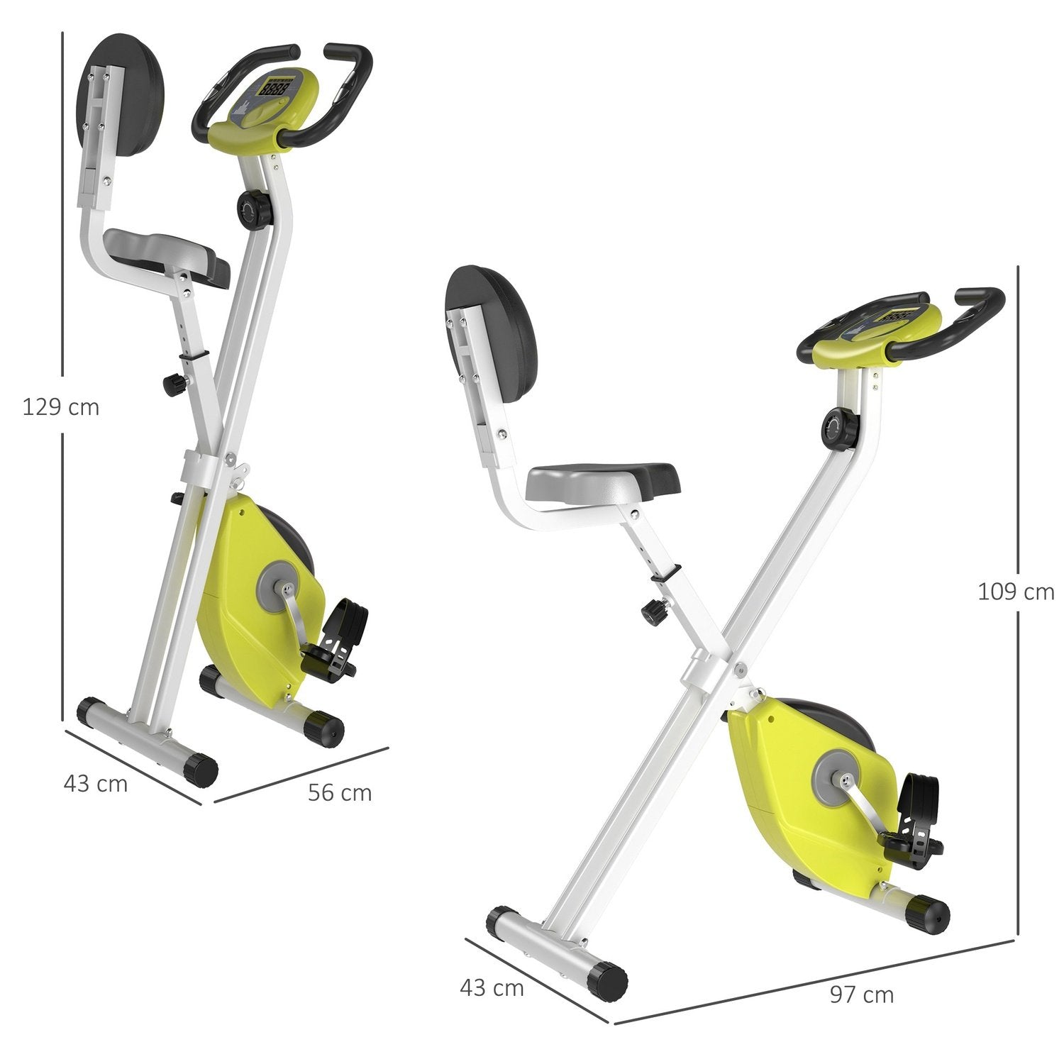 Motionscykel F-Bike Cykeltränare Med 8-Nivås Justerbart Magnetiskt Motstånd, Höjdjusterbart Stål Gul + Vit 43 X 97 X 109 Cm