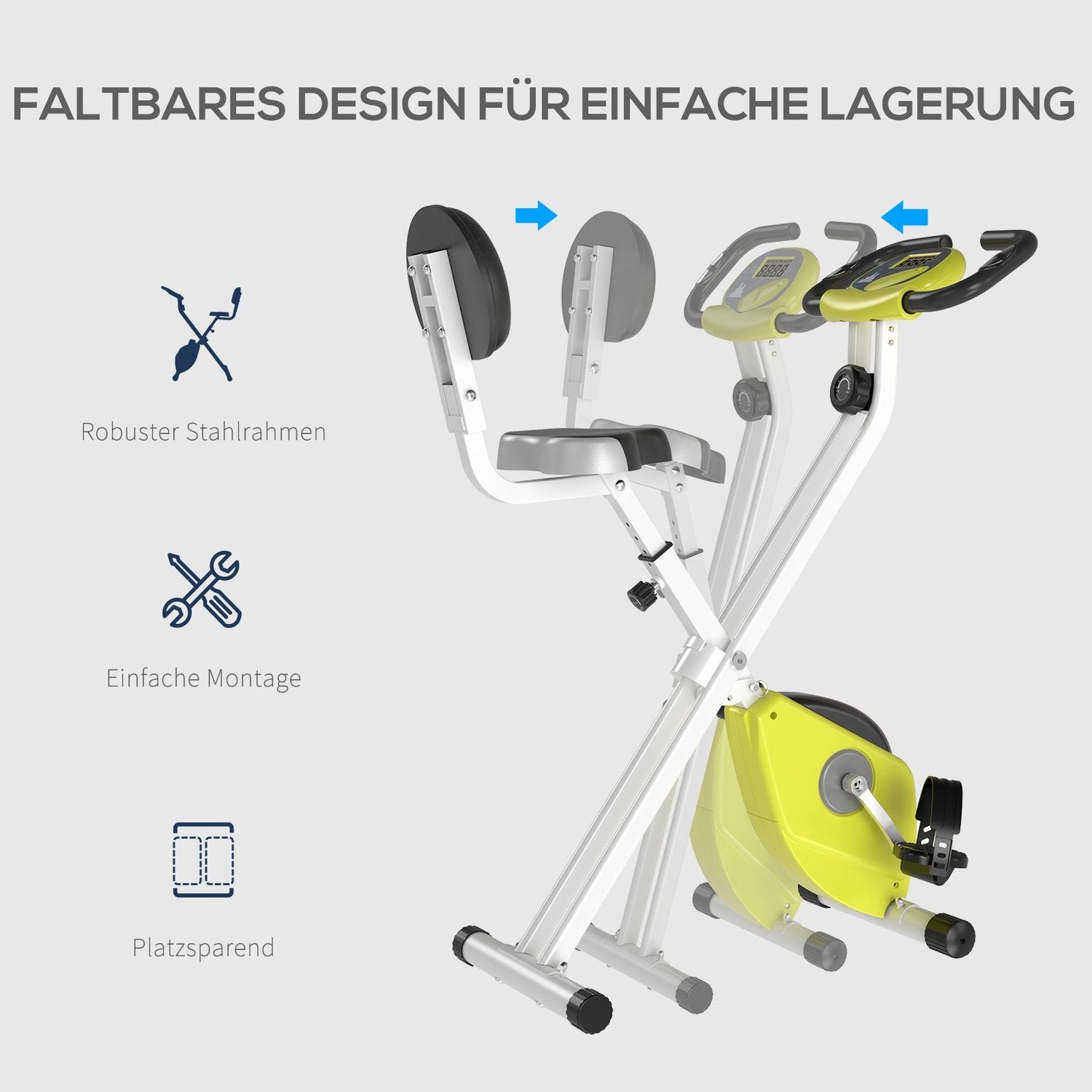 Motionscykel F-Bike Cykeltränare Med 8-Nivås Justerbart Magnetiskt Motstånd, Höjdjusterbart Stål Gul + Vit 43 X 97 X 109 Cm