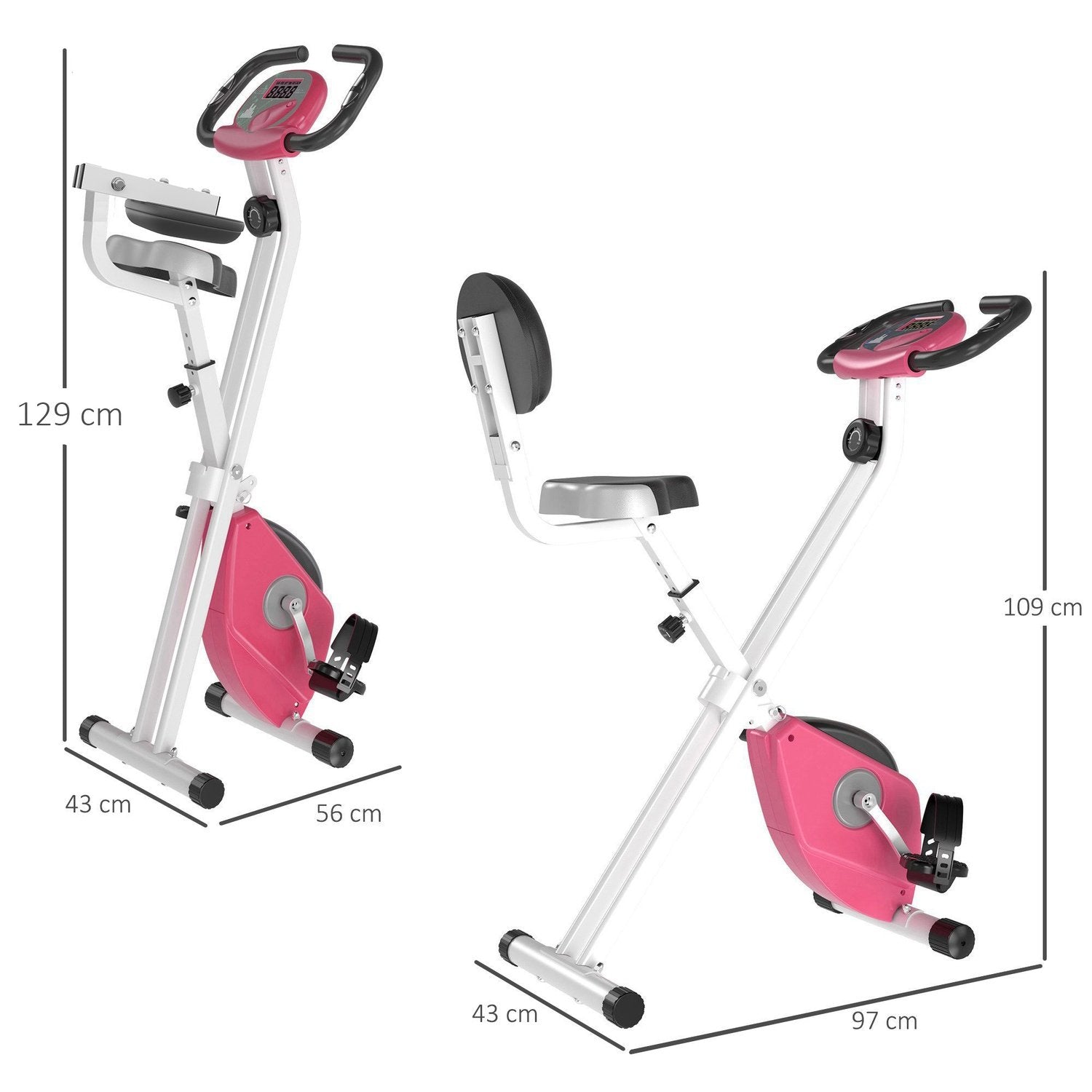 Motionscykel F-Bike Cykeltränare Med 8 Nivåer Av Justerbart Magnetiskt Motstånd, Höjdjusterbart Stål Rosa + Vit 43 X 97 X 109 Cm