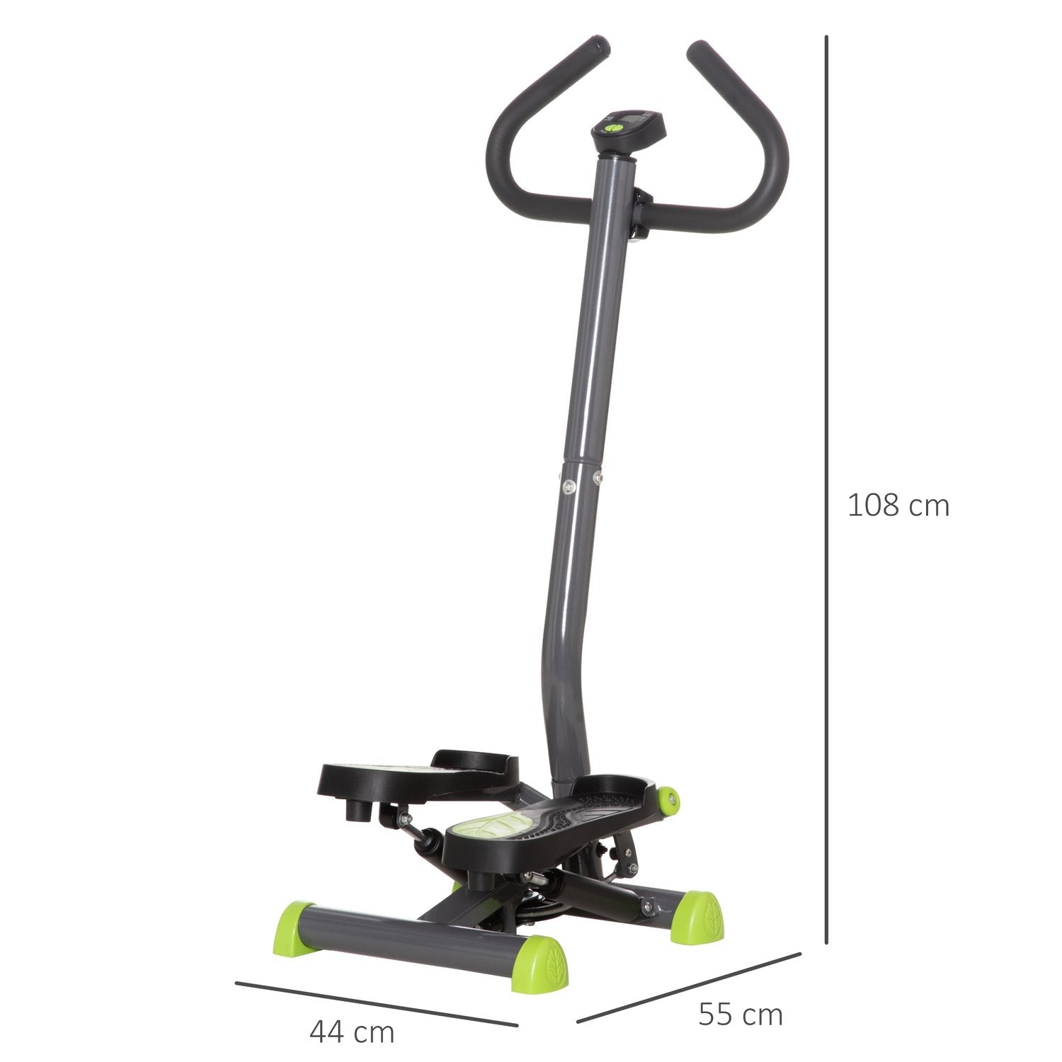 Hometrainer Stepper Fitness Swing Stepper Med Lcd-Skärm Och Handtag Upp Till 100 Kg Stål Abs Grå + Grön 55 X 44 X 108 Cm