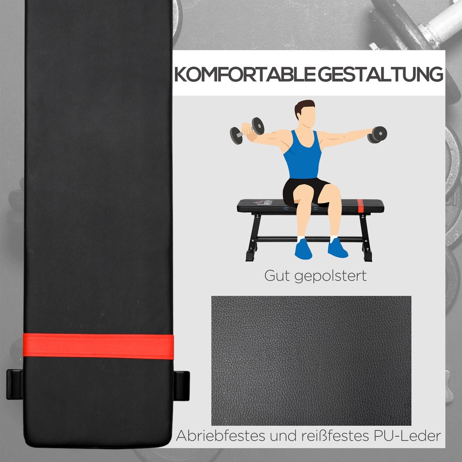 Multifunktionell Viktbänk, Multigym, Vikt Upp Till 150 Kg, Träningsbänk, Metall, Konstläder, Svart, 118 X 36 X 44 Cm