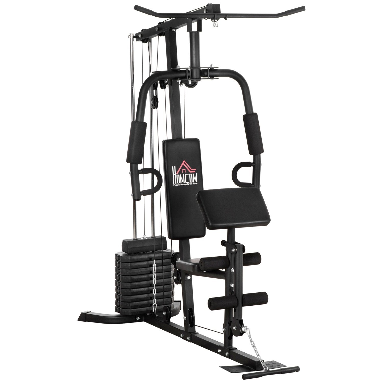 Multigym Fitnessstation Med Lat Pull-Down Och Butterfly Bar Och 45 Kg Styrketräning Stål Konstläder Svart 180 X 108 X 200Cm