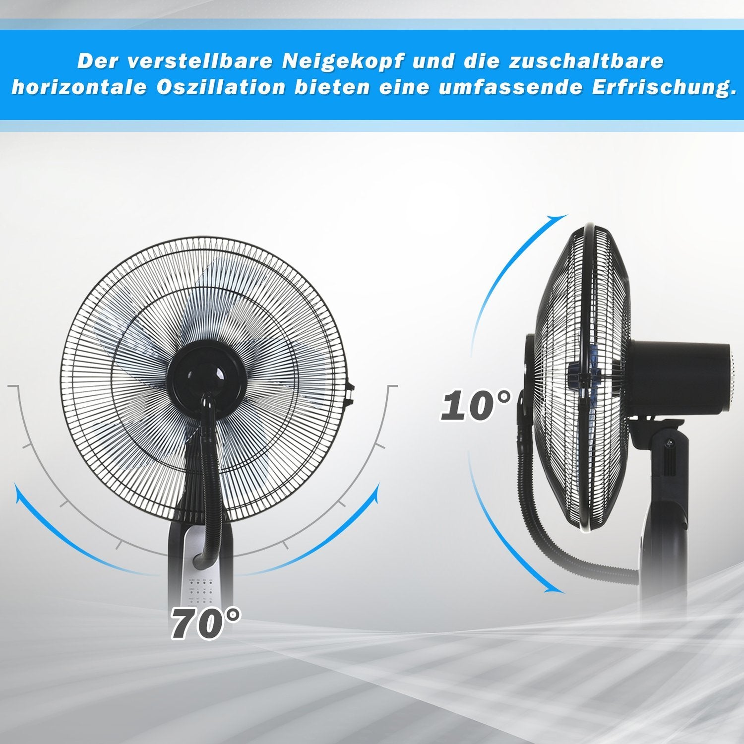 Piedestalfläkt Med Vattenfördelare 2,8L, Dimfunktion, Justerbar Lutningsvinkel, Metall, Höjd 120Cm