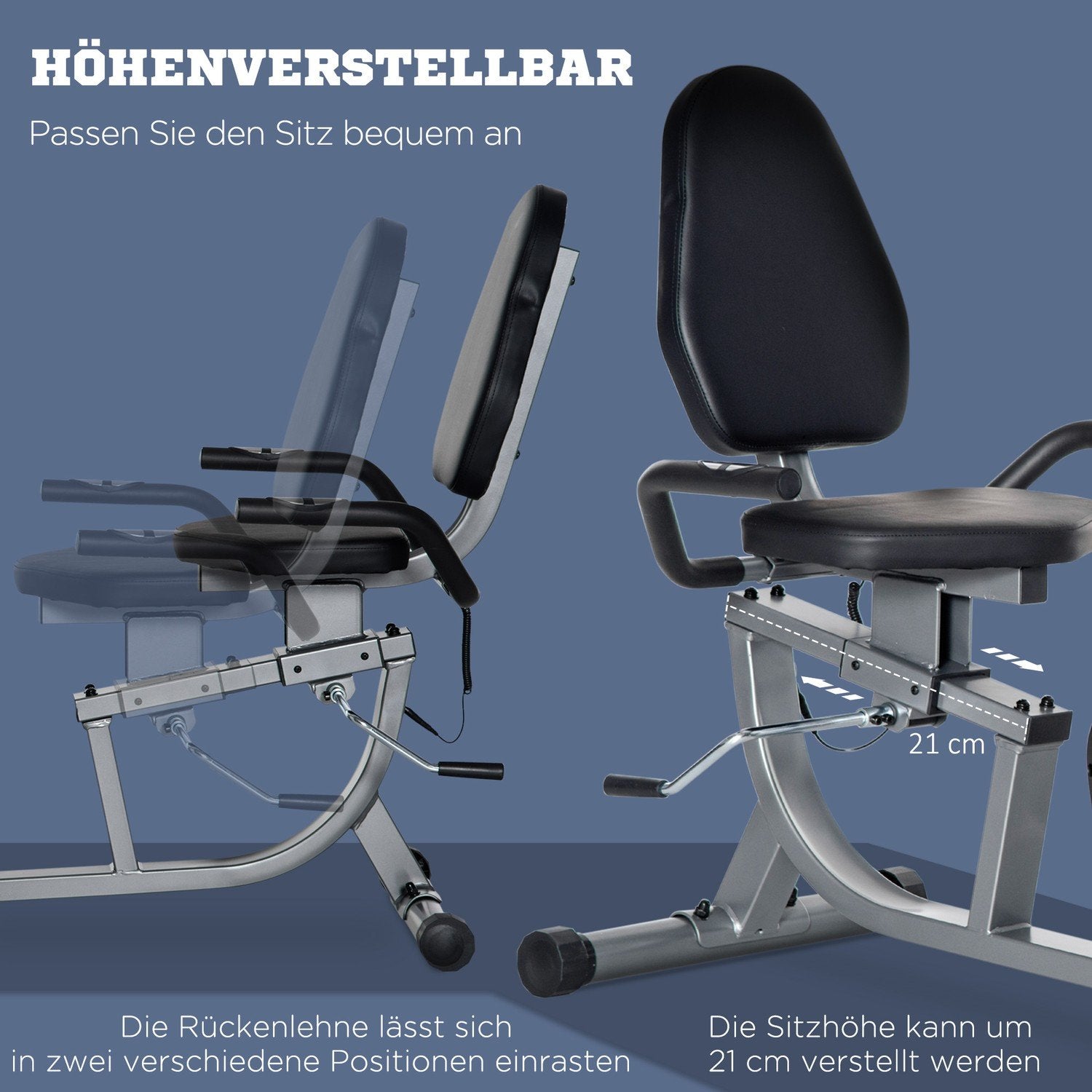 Recumbent Ergometer Motionscykel Cykeltränare Med Lcd-Display, 8-Nivåer Justerbart Magnetiskt Motstånd, Upp Till 110 Kg, Stål & Abs