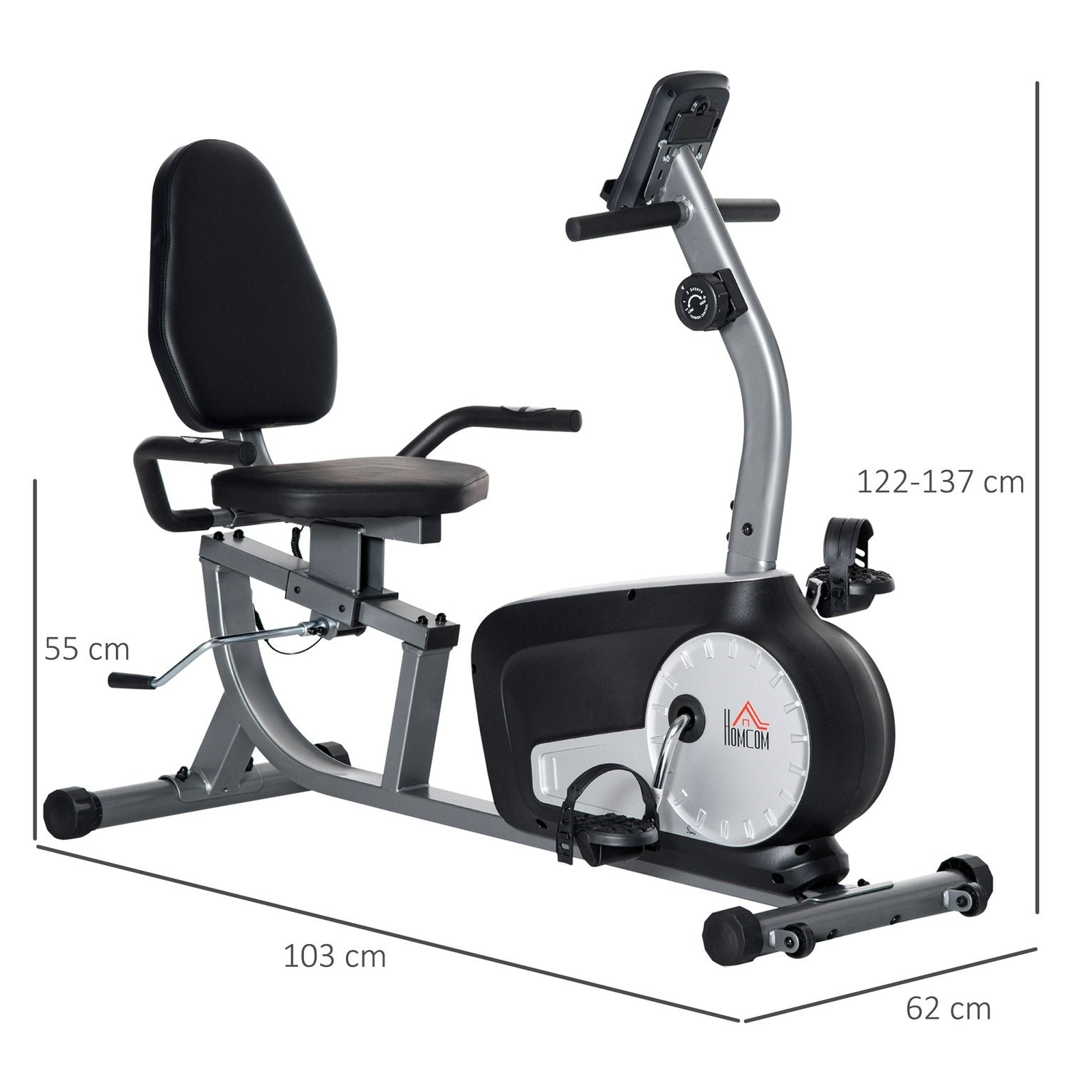 Recumbent Ergometer Motionscykel Cykeltränare Med Lcd-Display, 8-Nivåer Justerbart Magnetiskt Motstånd, Upp Till 110 Kg, Stål & Abs