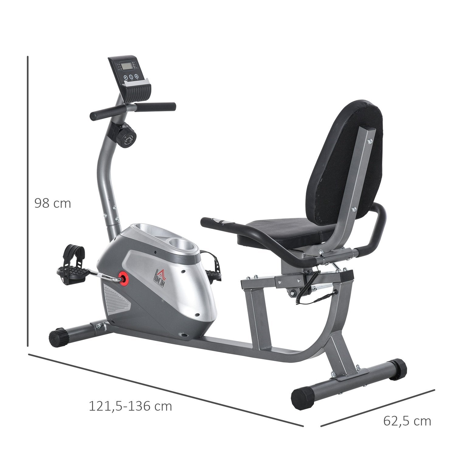 Liggande Ergometer Med Lcd-Display, 8 Nivåer Av Justerbart Magnetiskt Motstånd, Användarvikt Upp Till 110 Kg, Metall Abs, 136X62,5X38Cm