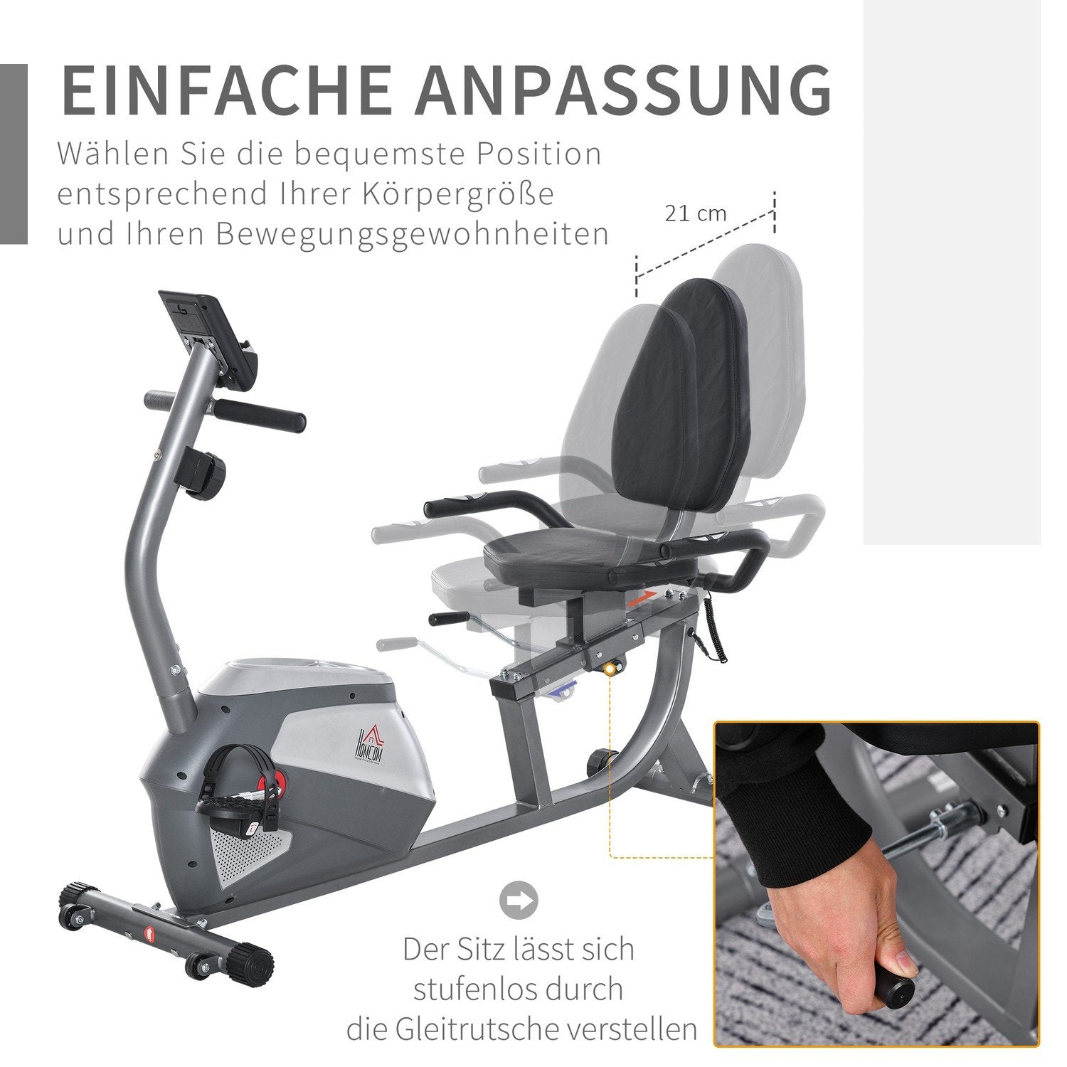 Liggande Ergometer Med Lcd-Display, 8 Nivåer Av Justerbart Magnetiskt Motstånd, Användarvikt Upp Till 110 Kg, Metall Abs, 136X62,5X38Cm