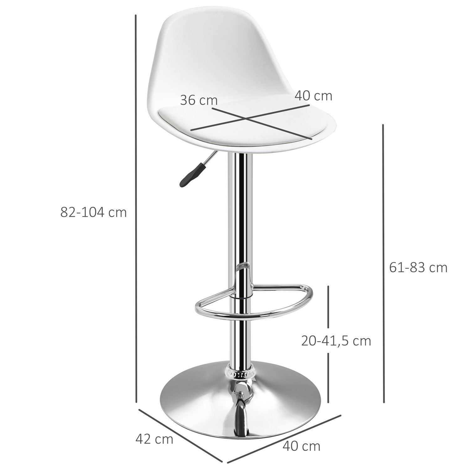 Set Med 2 Barstolar Snurrstolar Med Ryggstöd Modern Design Höjdjusterbar För Bardisk Vit Konstläderstål Upp Till 120Kg 40X42X82-104 Cm