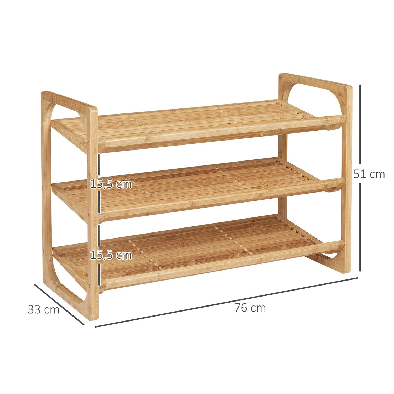 Skoställ Skoställ Skoställ Med 3 Nivåer Och Handtag För Max 9 Par Skor Skoorganisator Bambu 76 X 33 X 51 Cm Natur